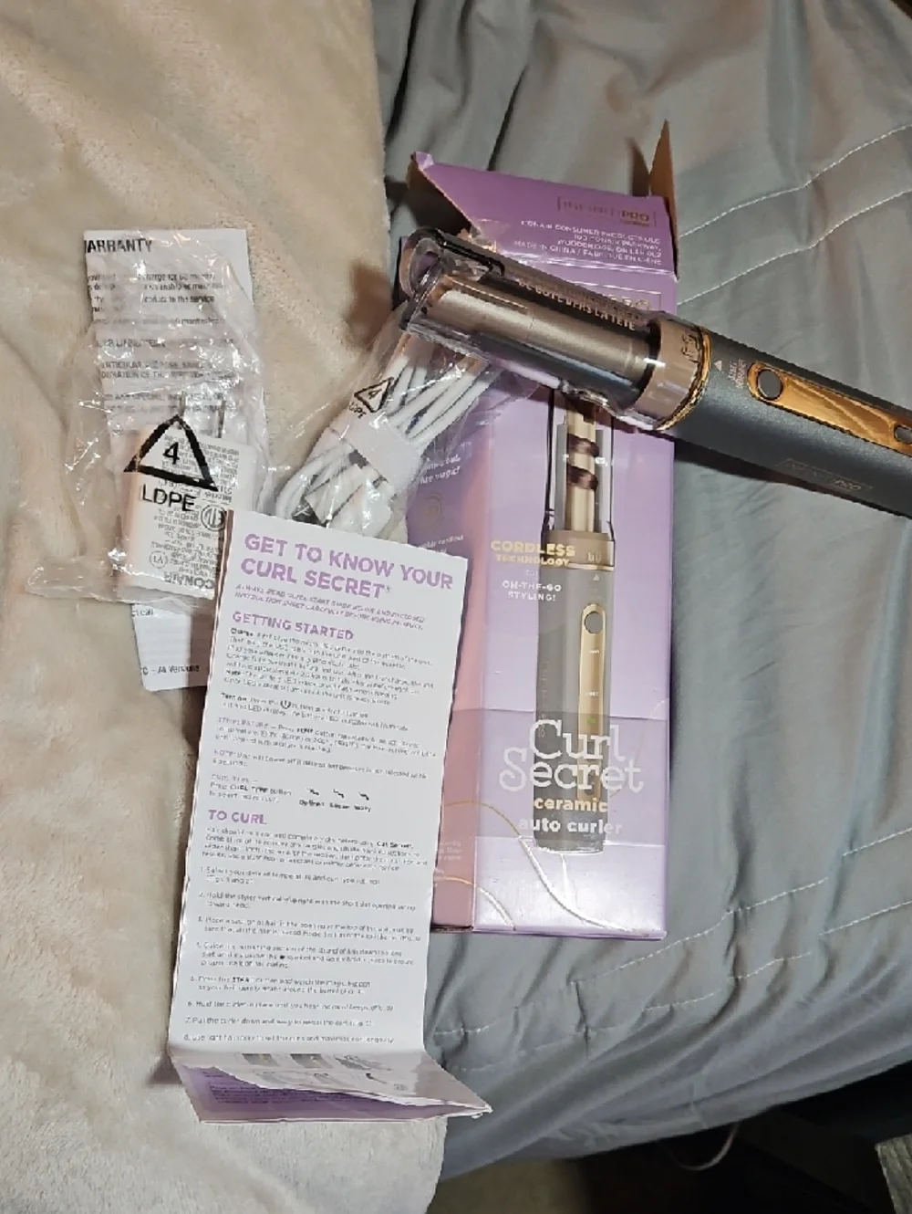 Curl Secret Cordless Curling Wand in Metallic Gold and Silver-Tone - Picture 5 of 9